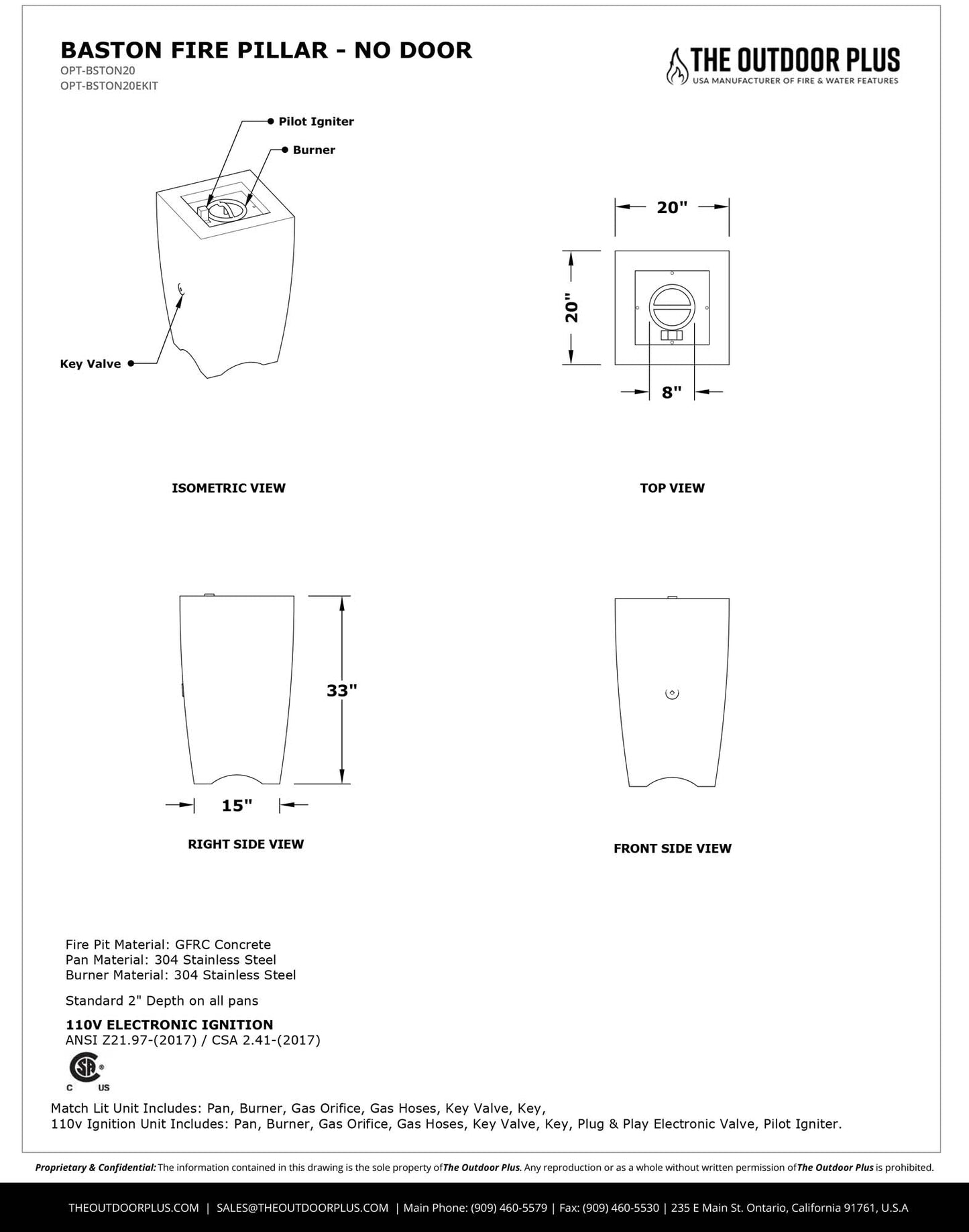 Baston Concrete Fire Pillar by The Outdoor Plus - Free Cover Included