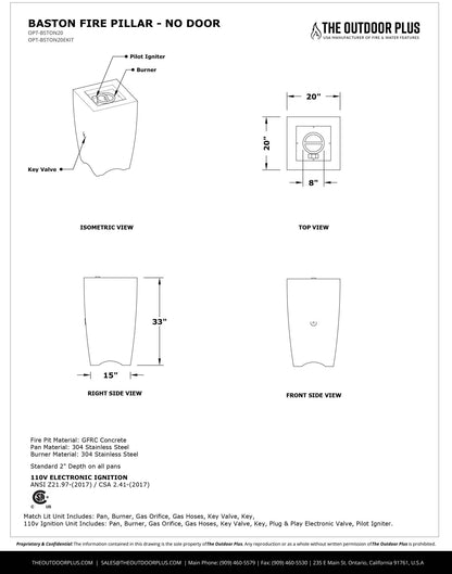 Baston Concrete Fire Pillar by The Outdoor Plus - Free Cover Included