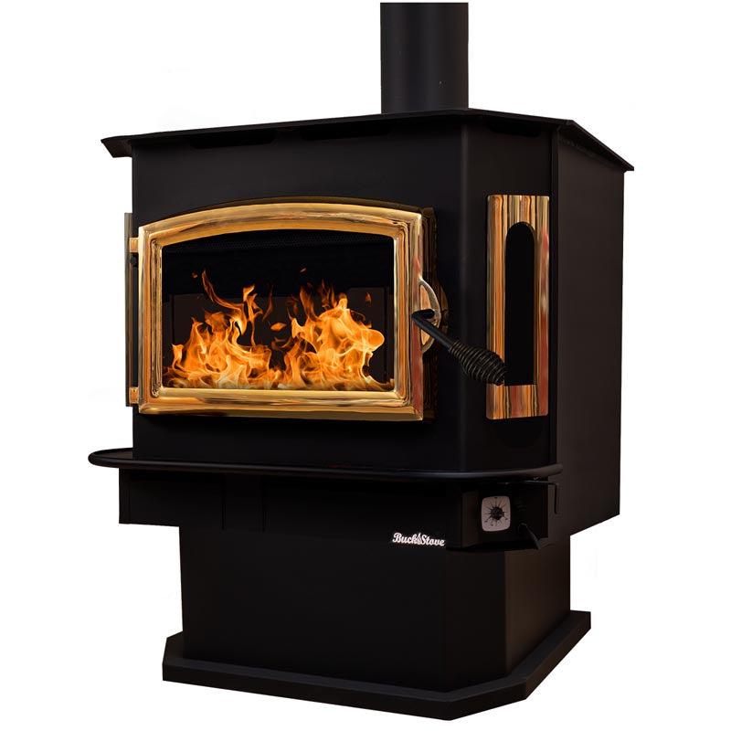 Buck Stove Bay Series Model 81 Non-Catalytic and Blower Assembly Standard Wood Burning Stove With Gold Door Finish