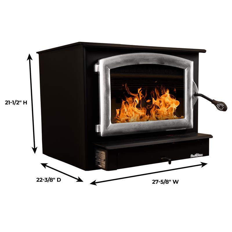 Buck Stove Model 74 Non-Catalytic and Blower Assembly Standard Wood Burning Stove With Pewter Door Finish