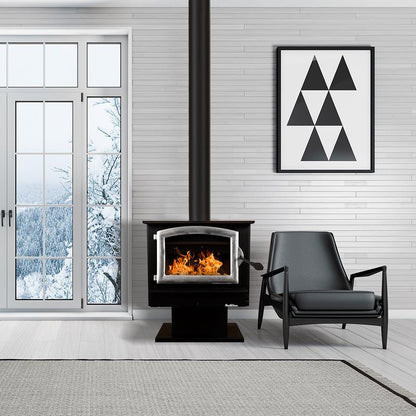 Buck Stove Model 74 Non-Catalytic and Blower Assembly Standard Wood Burning Stove With Pewter Door Finish