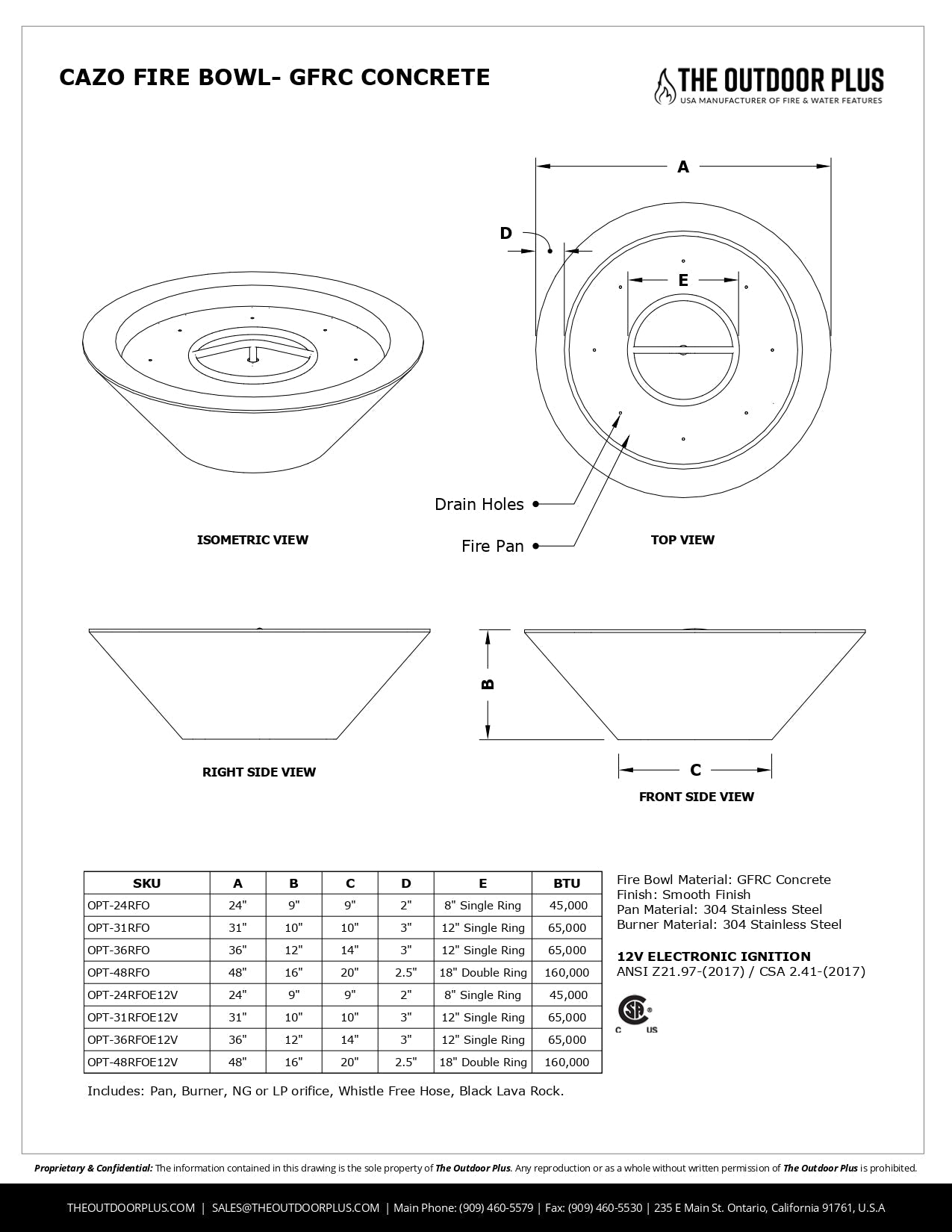 Cazo Concrete Fire Bowl by The Outdoor Plus - Free Cover Included