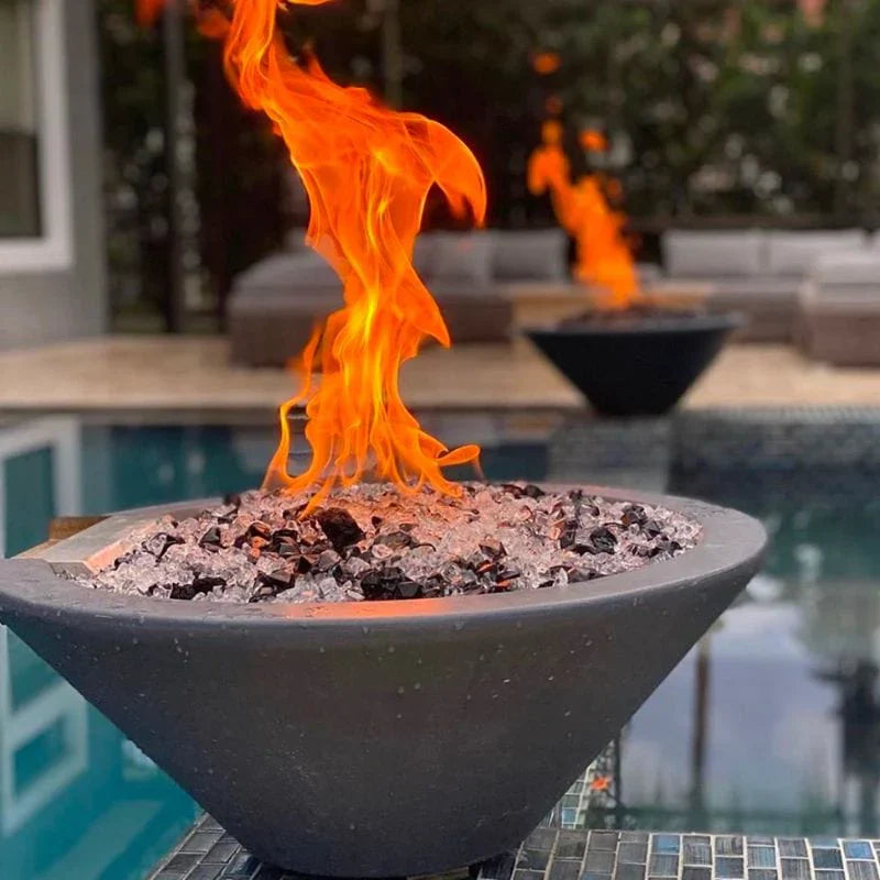 Cazo Wood Grain Concrete Fire Bowl by The Outdoor Plus - Free Cover Included