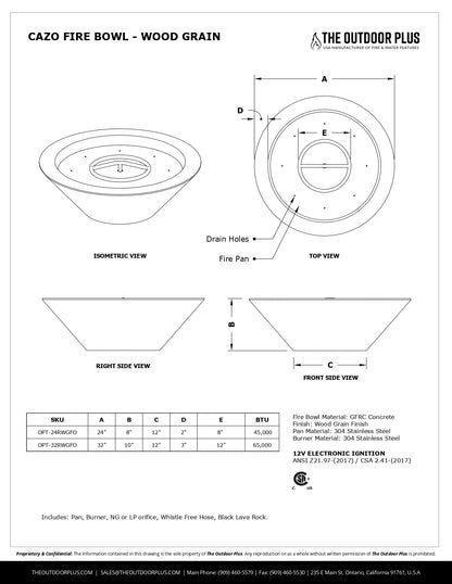 Cazo Wood Grain Concrete Fire Bowl by The Outdoor Plus - Free Cover Included