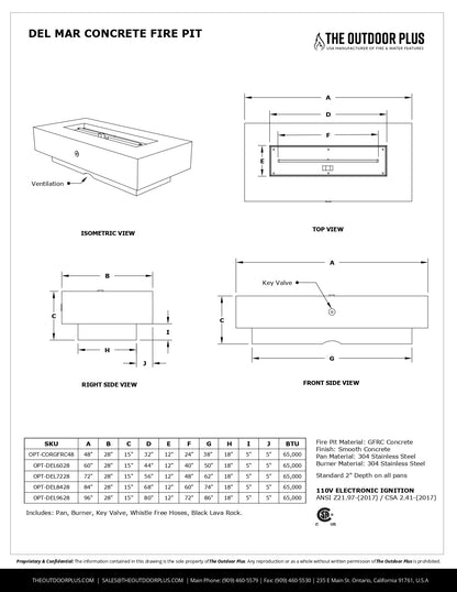Del Mar Concrete Fire Pit by The Outdoor Plus - Free Cover Included