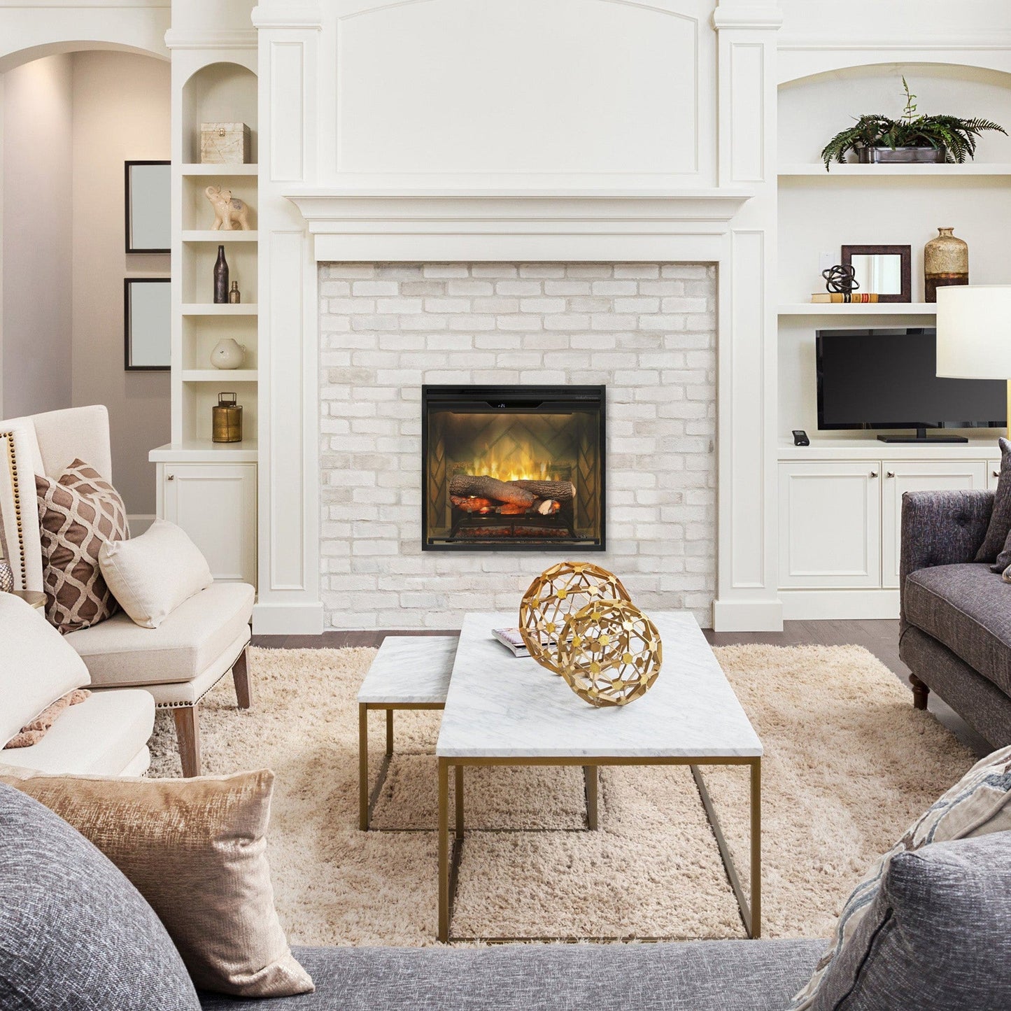 Dimplex Revillusion 24" Built-in Electric Firebox With Herringbone Brick Interior