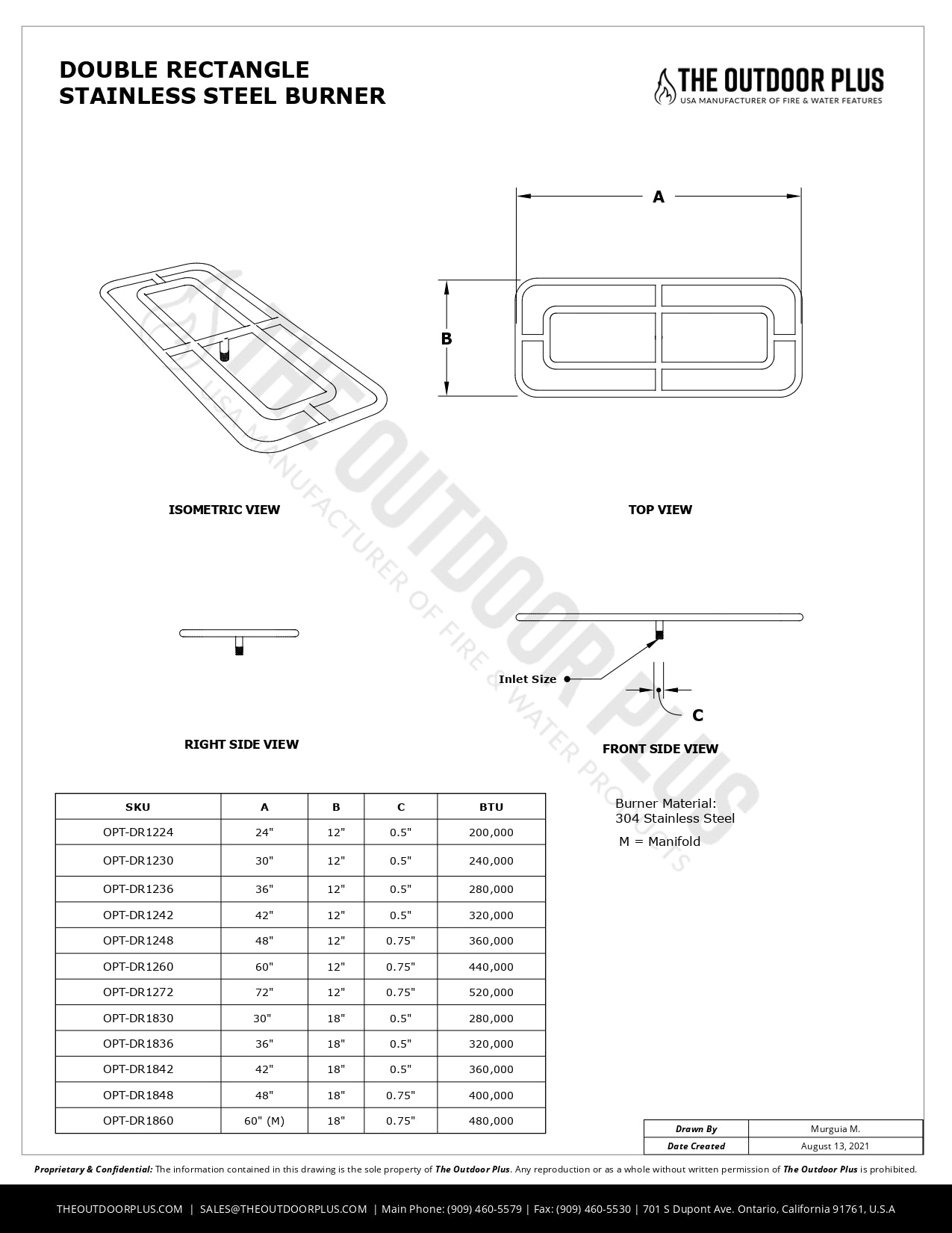 Double Rectangle Stainless Steel Burner by The Outdoor Plus