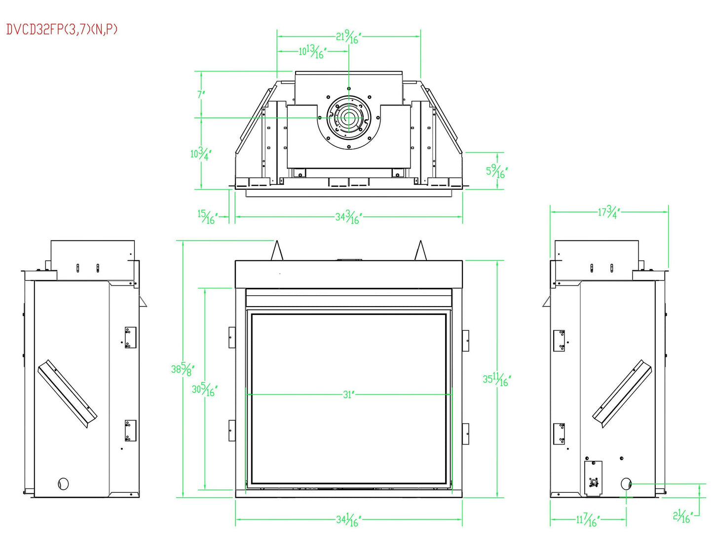 Empire Tahoe Clean Face 32" Millivolt Control With On/Off Switch and Blower, Natural Gas Direct Vent Deluxe Fireplace