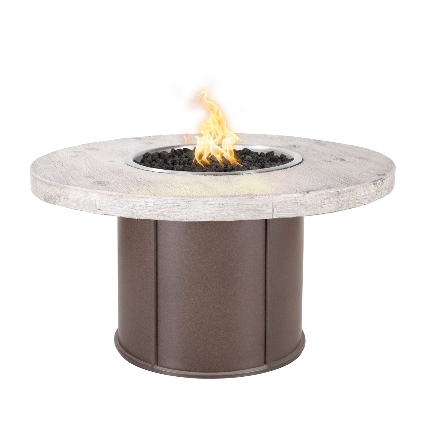 Fresno Wood Grain Concrete and Steel Fire Table by The Outdoor Plus - Free Cover Included
