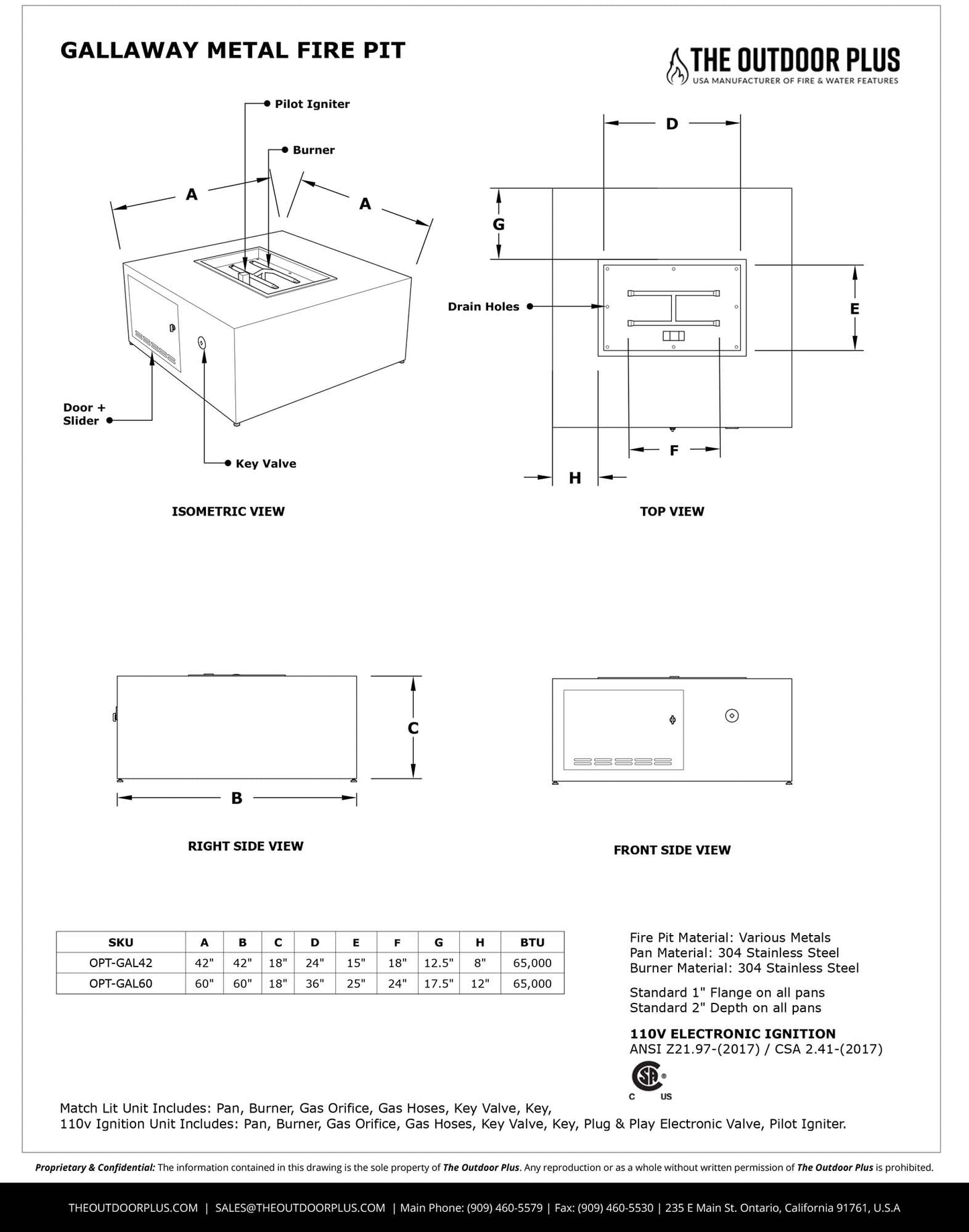Gallaway Low Profile Fire Pit by The Outdoor Plus - Free Cover Included
