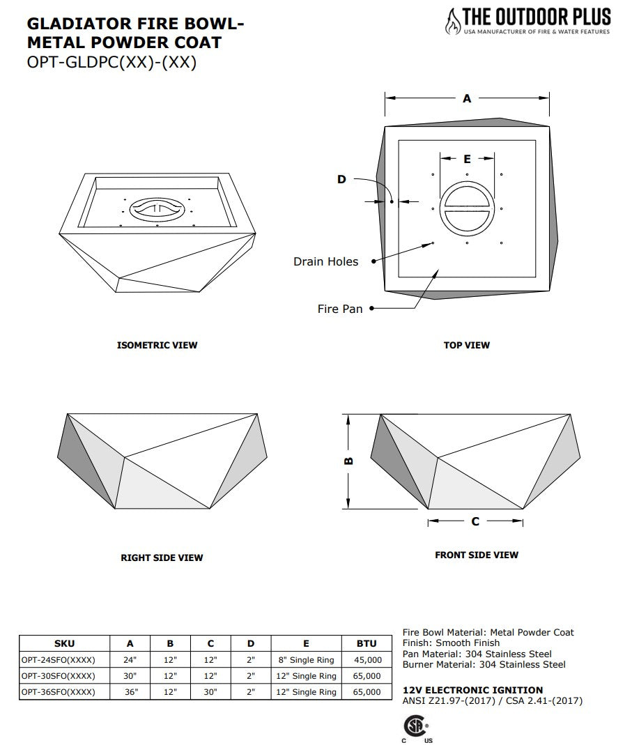 Gladiator Powdercoat Metal Fire Bowl by The Outdoor Plus - Free Cover Included