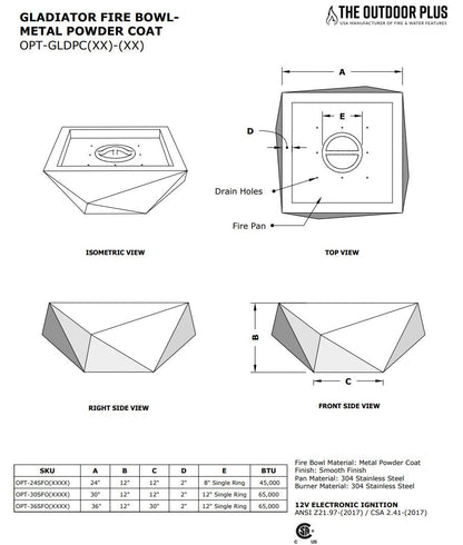 Gladiator Powdercoat Metal Fire Bowl by The Outdoor Plus - Free Cover Included