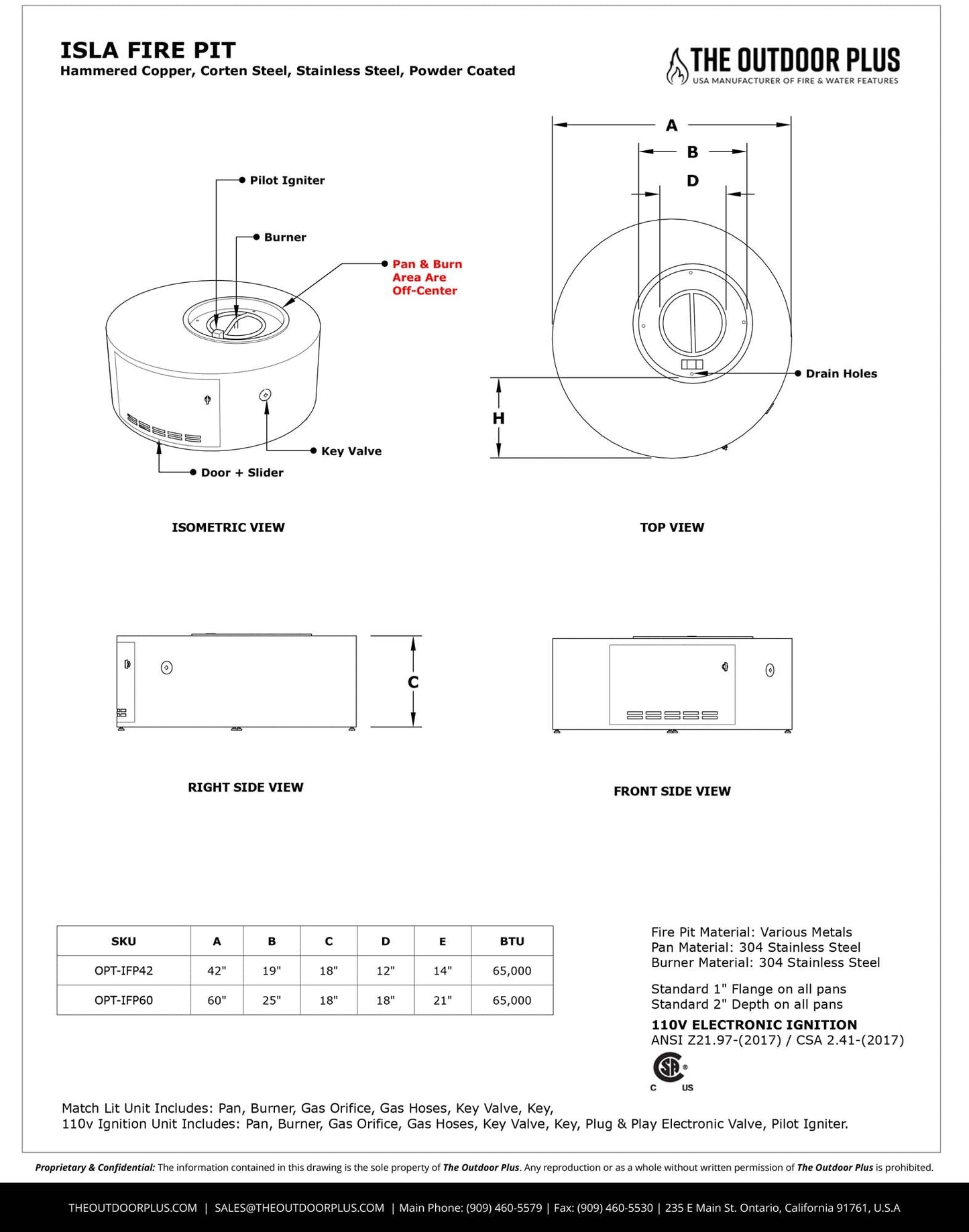Isla Fire Pit by The Outdoor Plus - Free Cover Included