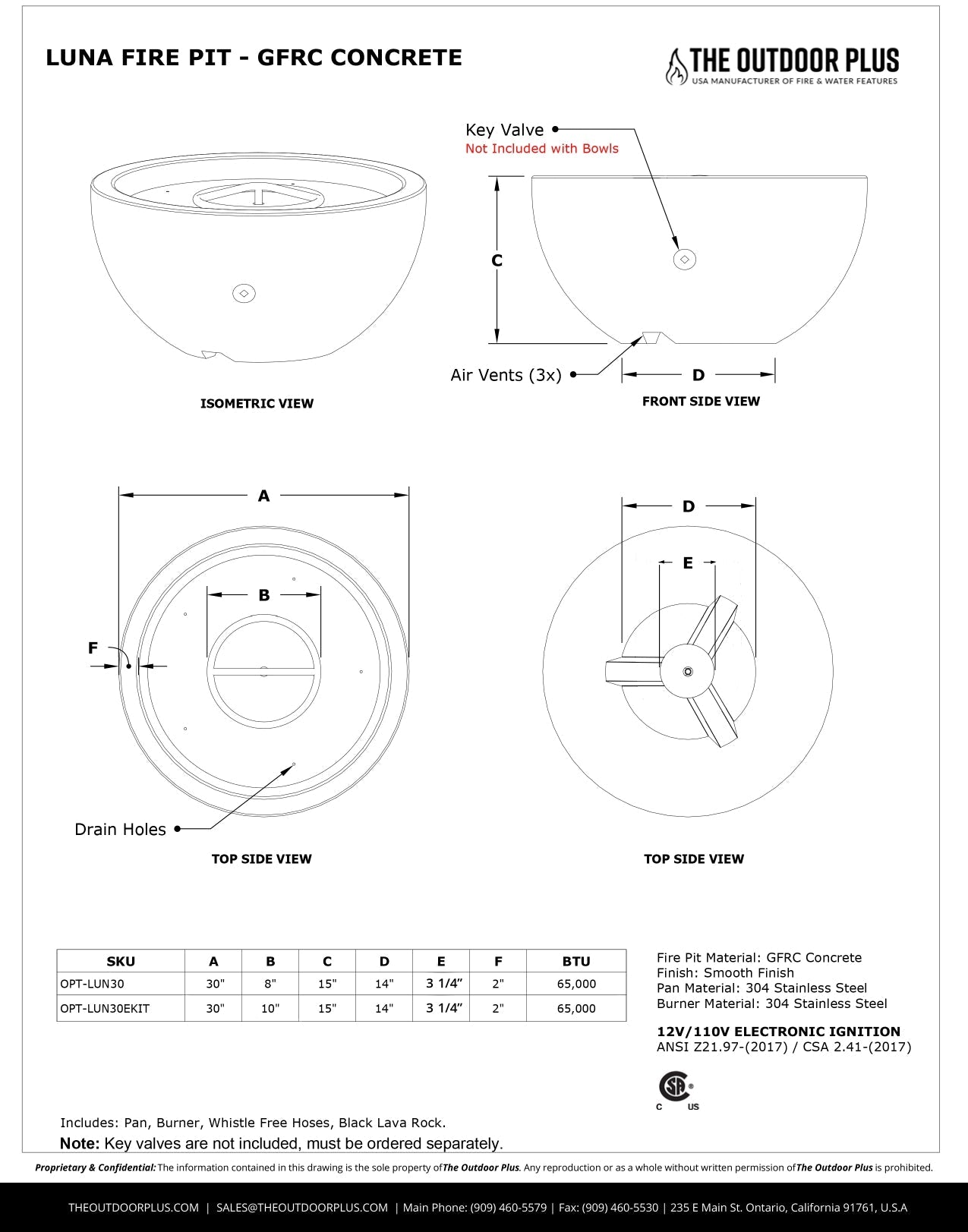 Luna Concrete Fire Pit by The Outdoor Plus - Free Cover Included
