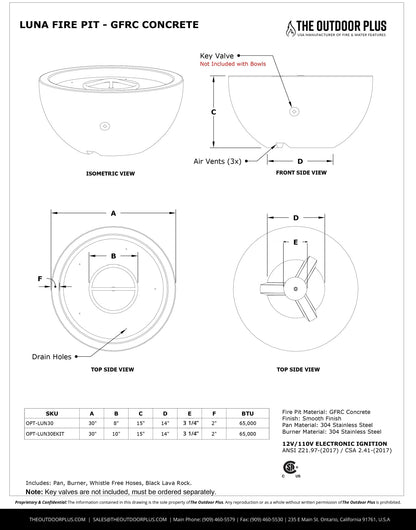 Luna Concrete Fire Pit by The Outdoor Plus - Free Cover Included