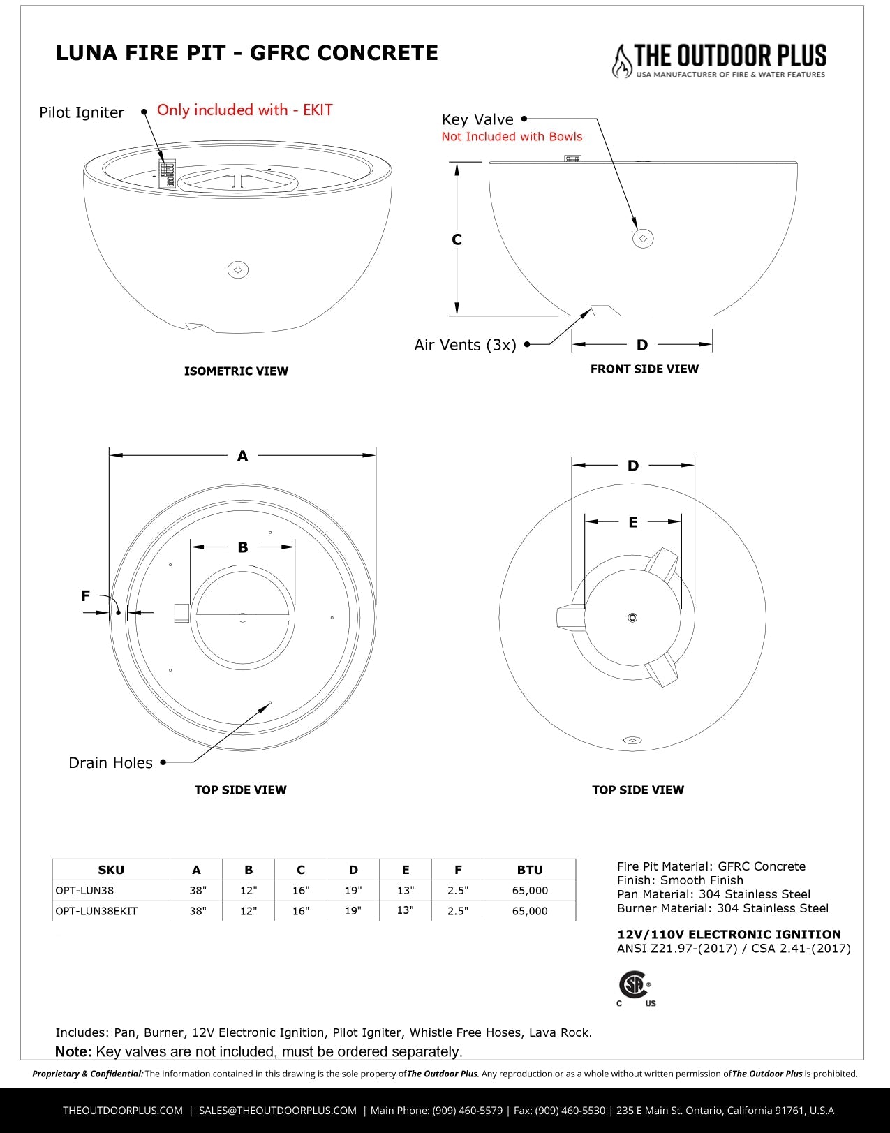 Luna Concrete Fire Pit by The Outdoor Plus - Free Cover Included