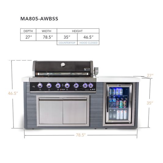 Mont Alpi Artwood 6-Burner Black Stainless Steel BBQ Grill Island - MA805-AWBSS