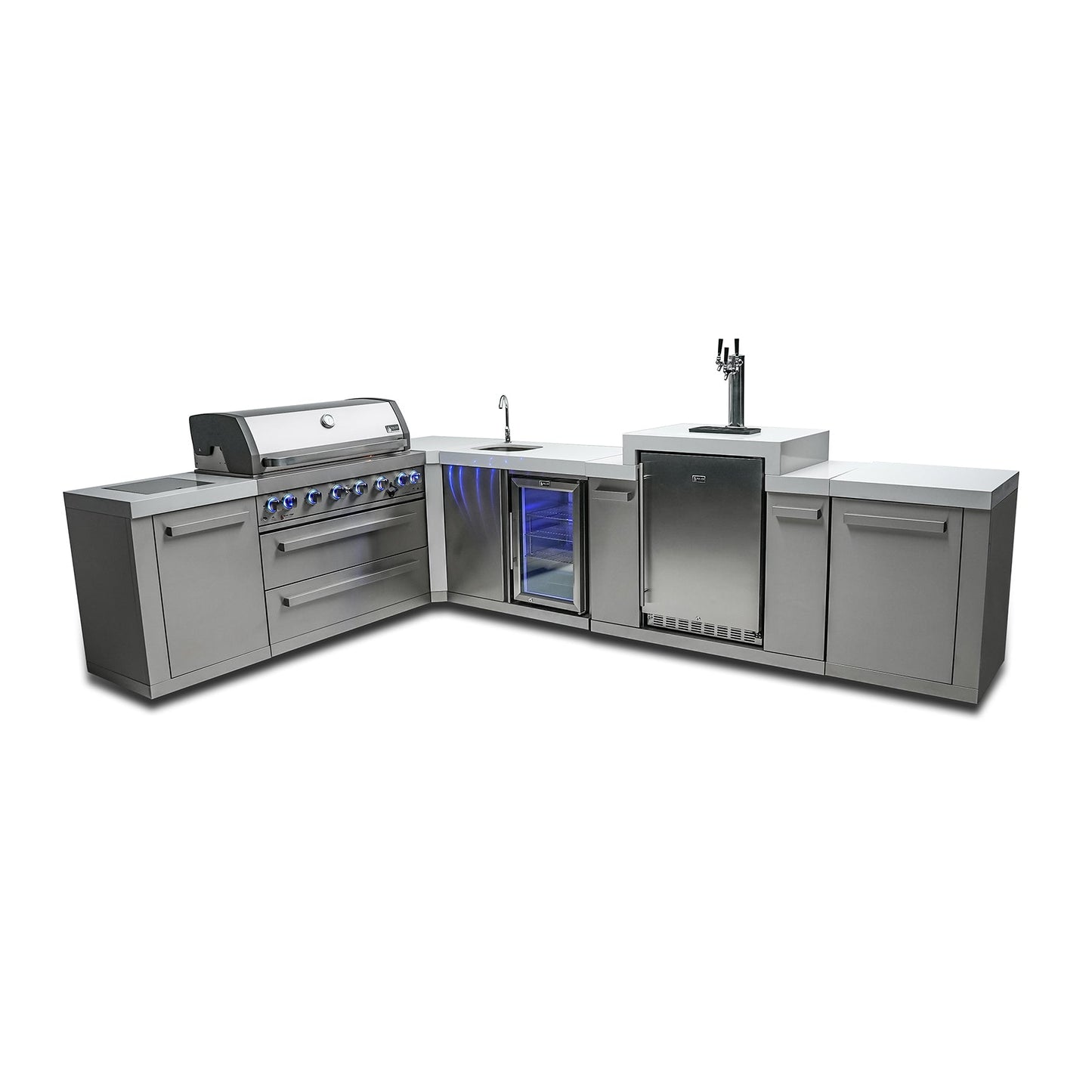 Mont Alpi 805 BBQ Grill Island with 90 Degree Corner, Kegerator & Beverage Center - MAi805-90KEGBEV