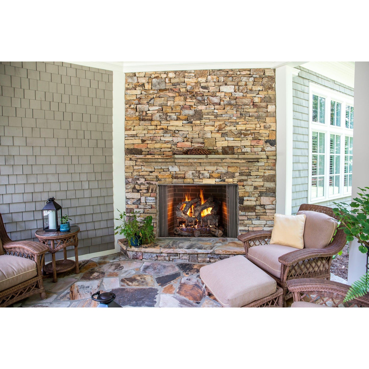 Majestic Cottagewood 42" Traditional Outdoor Wood Burning Fireplace With Gray Herringbone Refractory