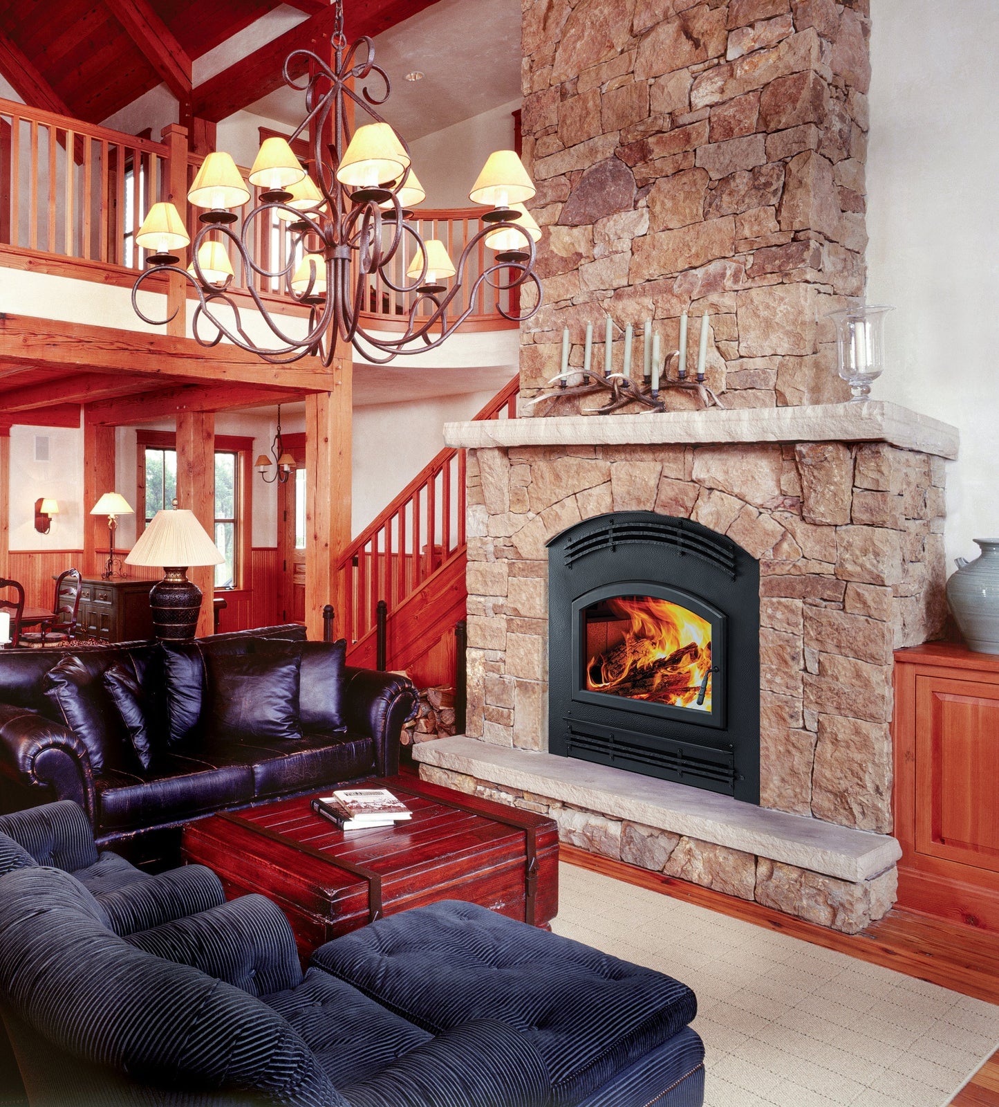 Majestic Pioneer III 48" Classic Black Traditional Wood Burning Fireplace With Rectangular Door