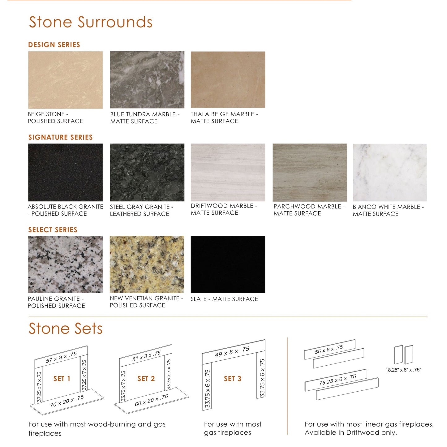 Majestic Select Series Set 1 New Venetian Granite Stone Surround (Must Order In Multiples of 6)