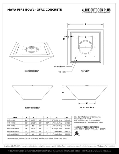 Maya Concrete Fire Bowl by The Outdoor Plus - Free Cover Included