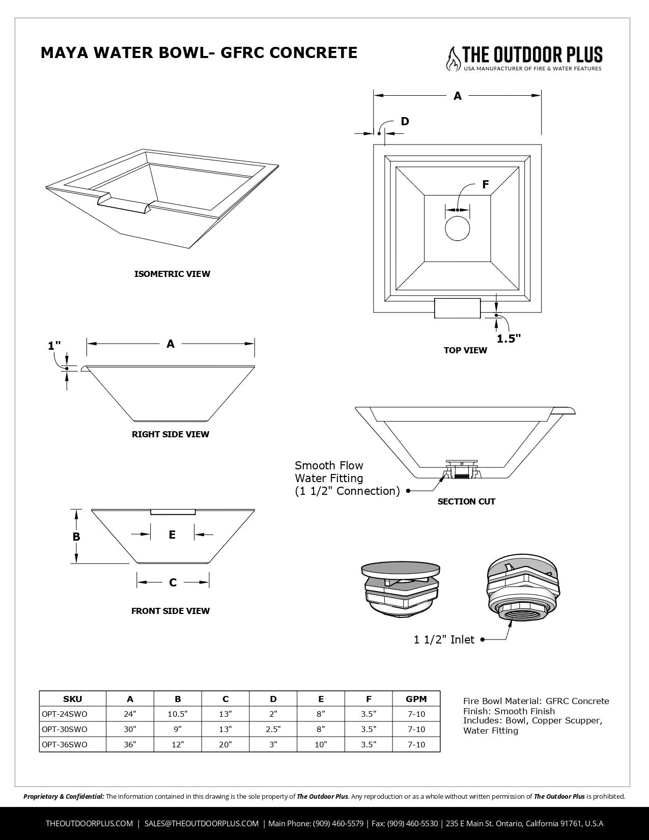 Maya Concrete Water Bowl by The Outdoor Plus - Free Cover Included