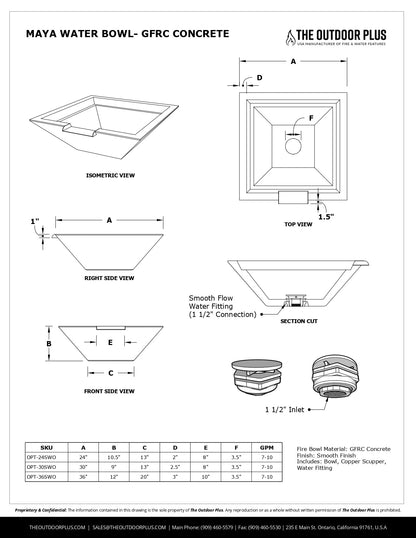 Maya Concrete Water Bowl by The Outdoor Plus - Free Cover Included