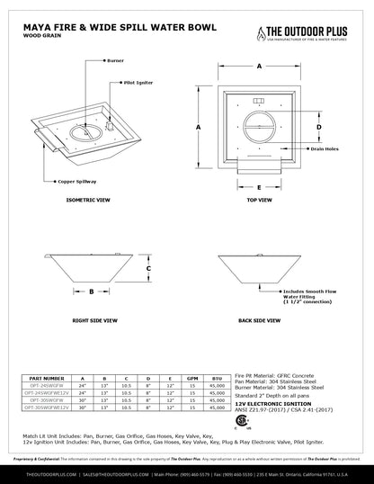 Maya Wood Grain Concrete Fire & Water Bowl - Wide Spill by The Outdoor Plus - Free Cover Included