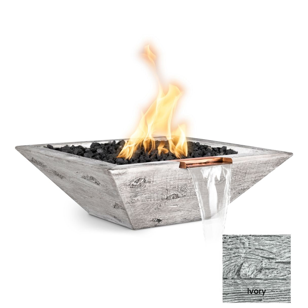 Maya Wood Grain Concrete Fire & Water Bowl by The Outdoor Plus - Free Cover Included