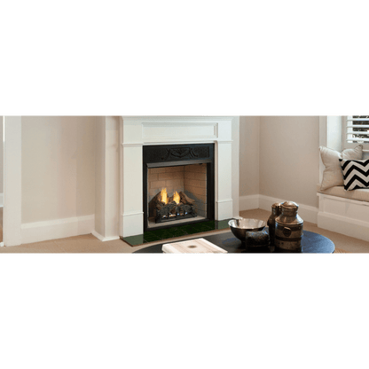 Monessen Lo-Rider 32" Clean Face Vent Free Gas Firebox With Cement Gray Stacked Traditional Interior Panels