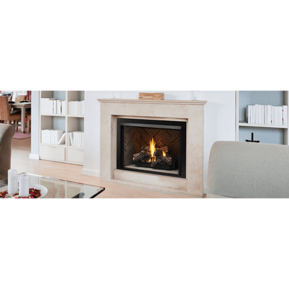 Monessen Lo-Rider 42" Clean Face Vent Free Gas Firebox With Cement Gray Stacked Traditional Interior Panels