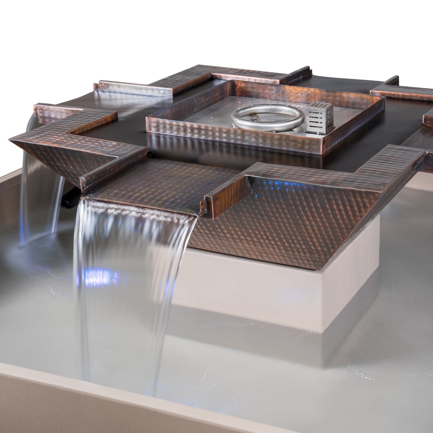 Olympian Square 4-Way Copper Fire & Water Bowl by The Outdoor Plus - Free Cover Included