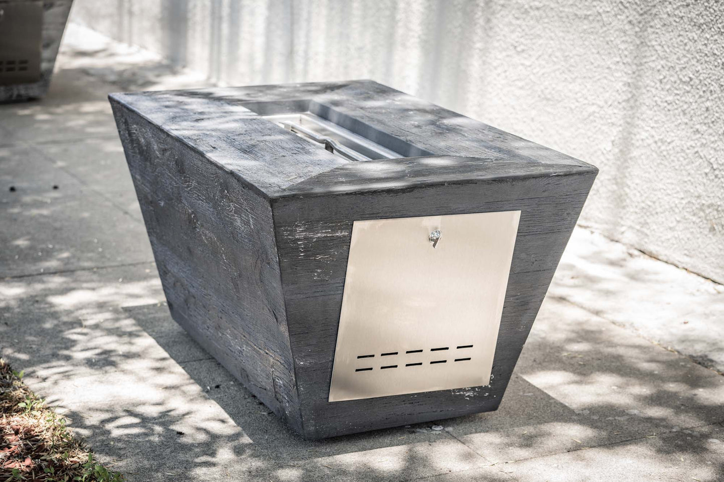 Plymouth Rectangular Wood Grain Concrete Fire Pit by The Outdoor Plus - Free Cover Included
