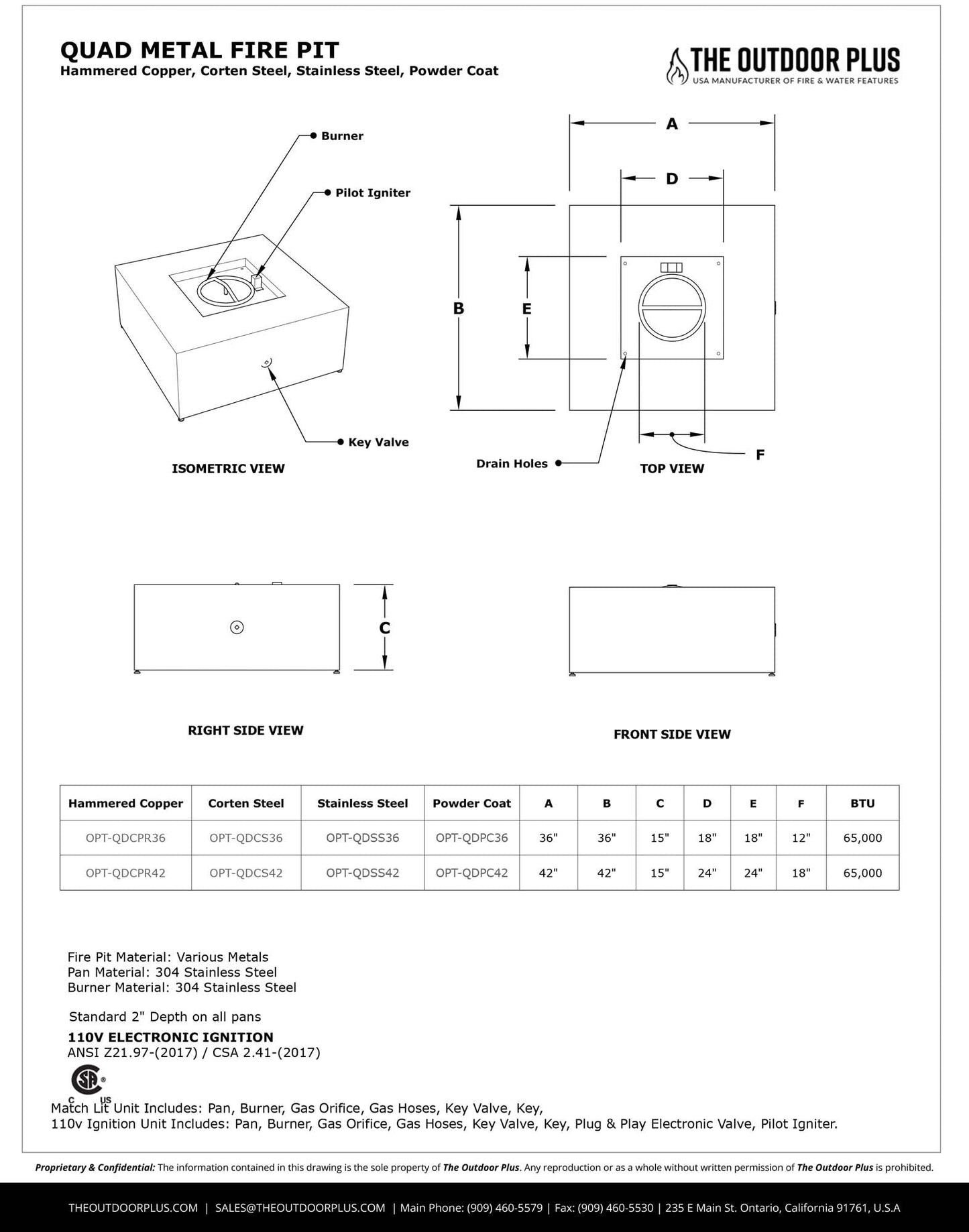 Quad Steel Fire Pit by The Outdoor Plus - Free Cover Included