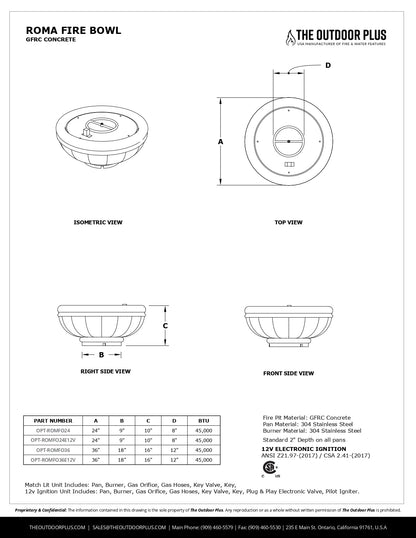 Roma Concrete Fire Bowl by The Outdoor Plus - Free Cover Included