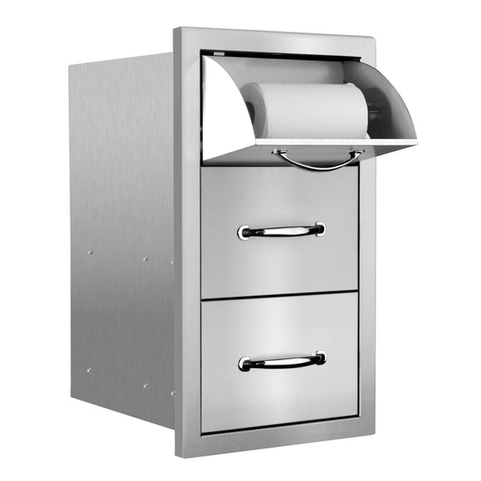 17"  Vertical 2-Drawer & Paper Towel Holder Combo w/ Masonry Frame Return