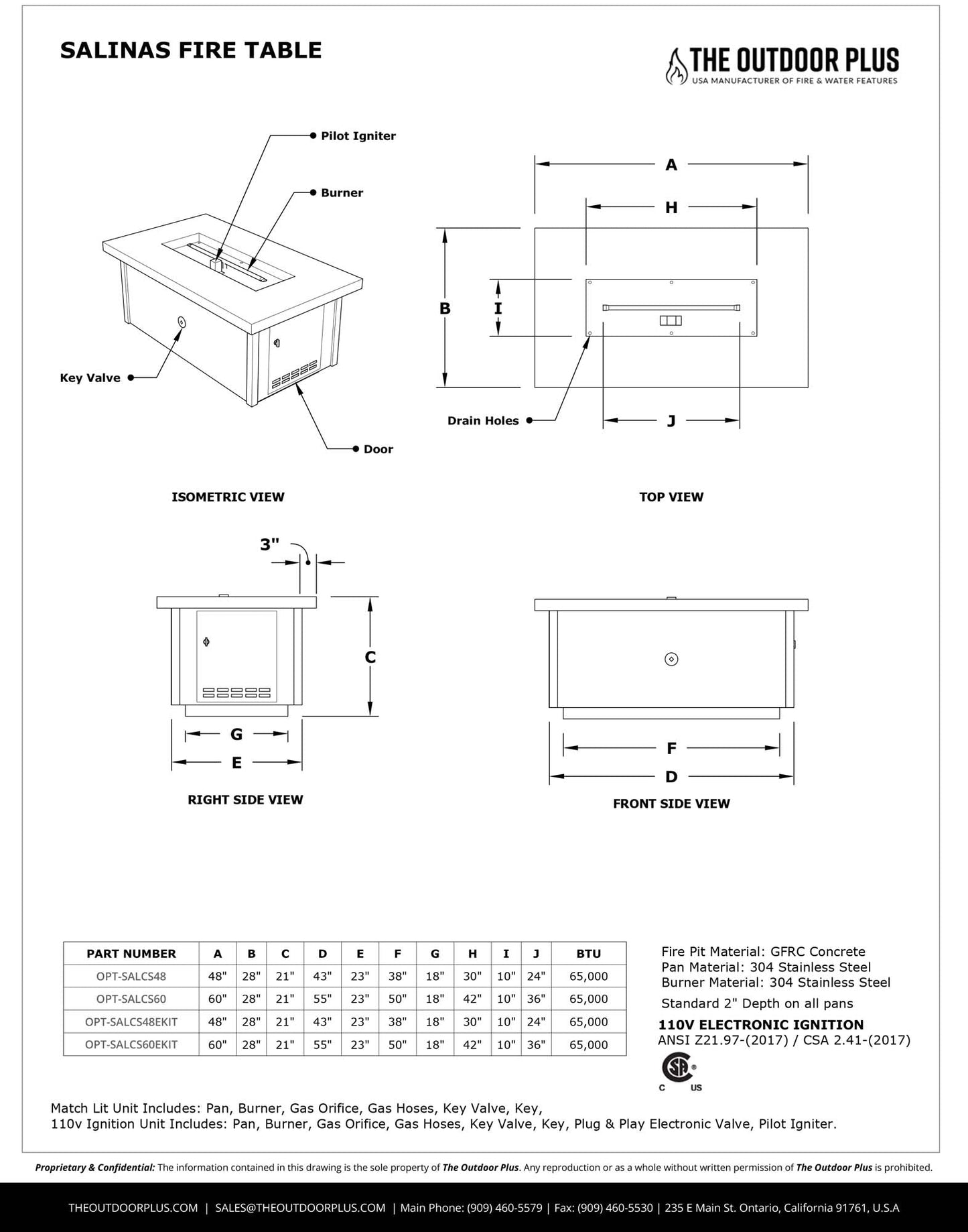 Salinas Metal Fire Table by The Outdoor Plus - Free Cover Included