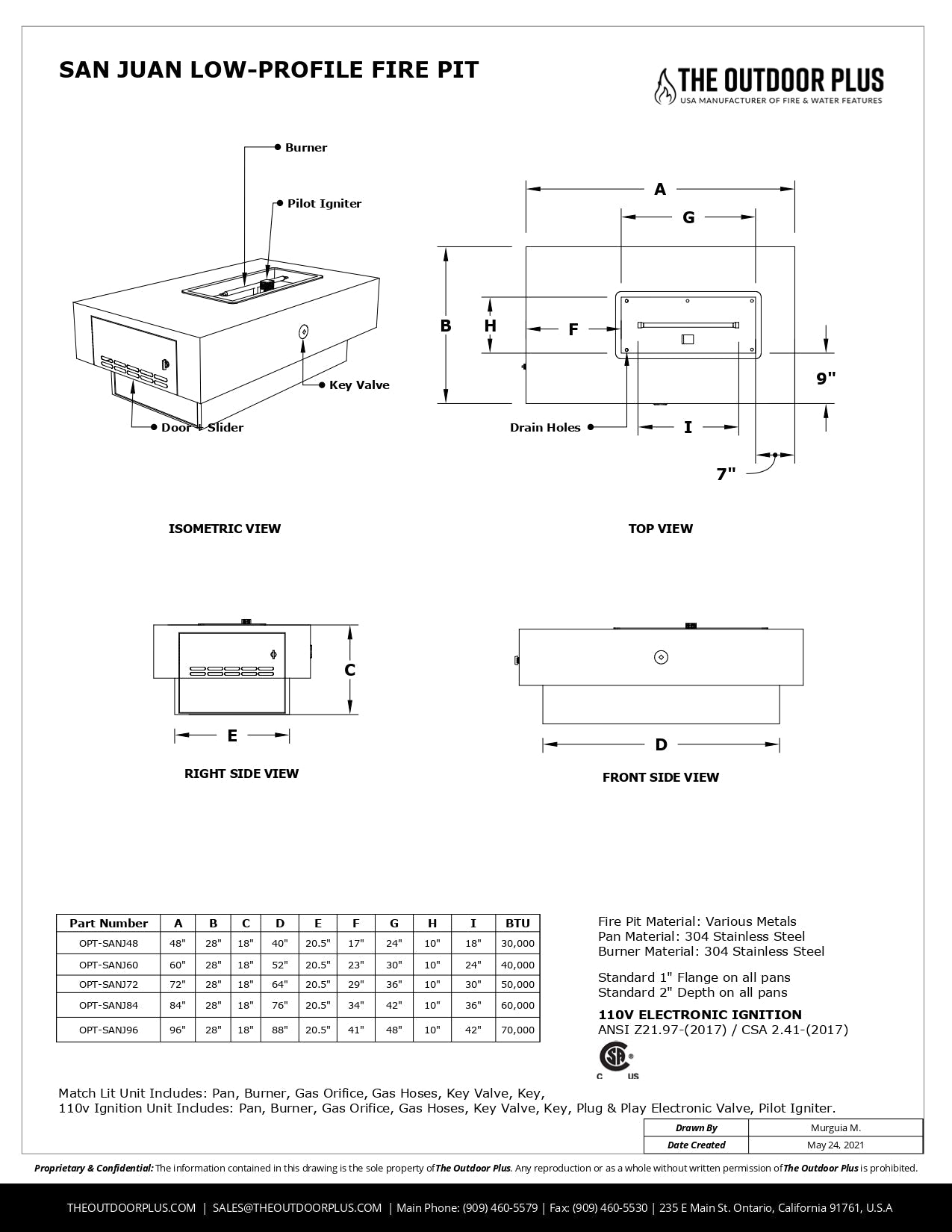 San Juan Low Profile Fire Pit by The Outdoor Plus - Free Cover Included
