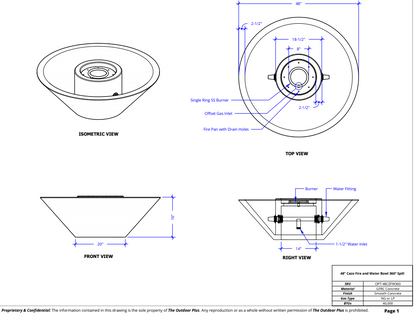 48" Cazo Concrete Fire & Water Bowl - 360° Spill by The Outdoor Plus - Free Cover Included