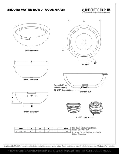 Sedona Wood Grain Concrete Water Bowl by The Outdoor Plus - Free Cover Included