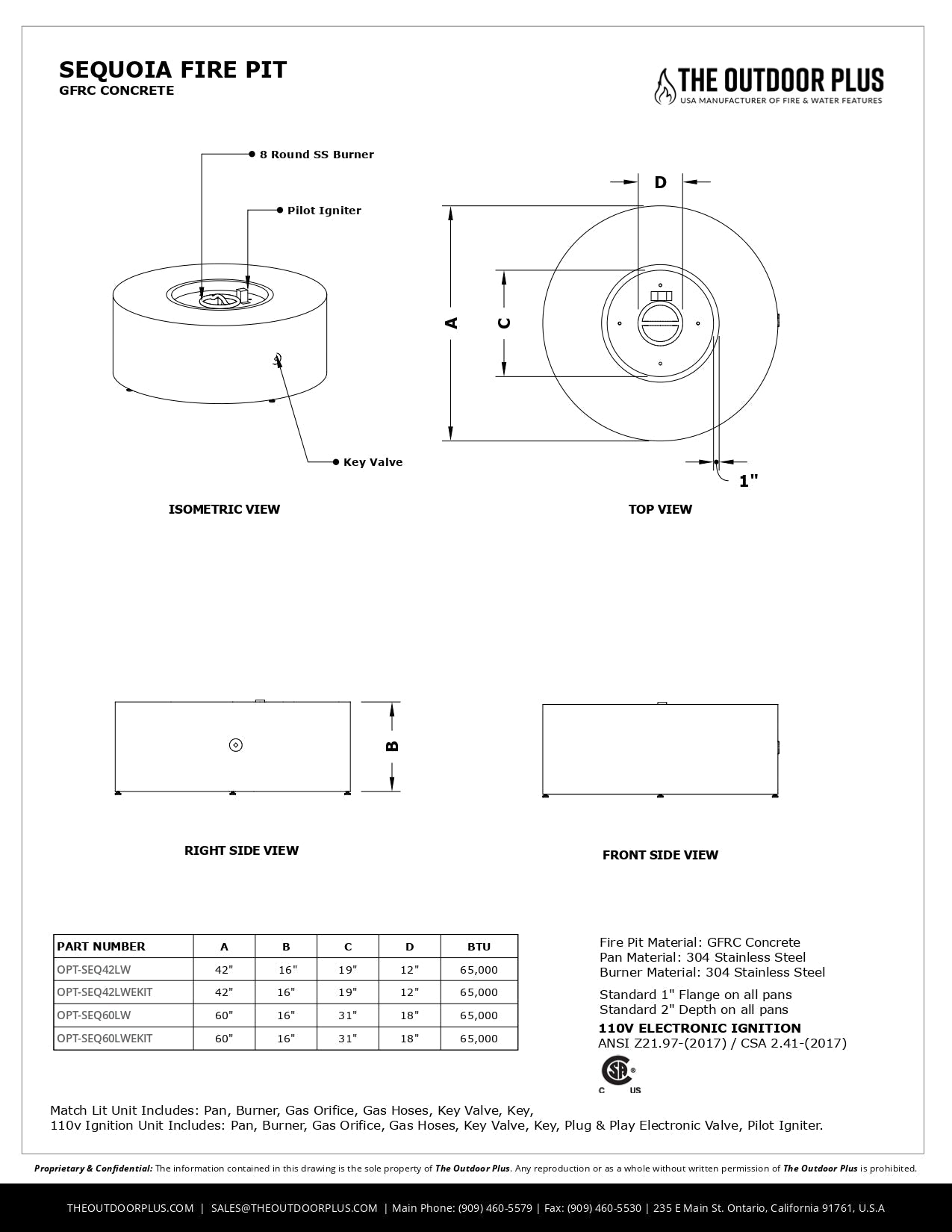 Sequoia Wood Grain Concrete Fire Pit by The Outdoor Plus - Free Cover Included