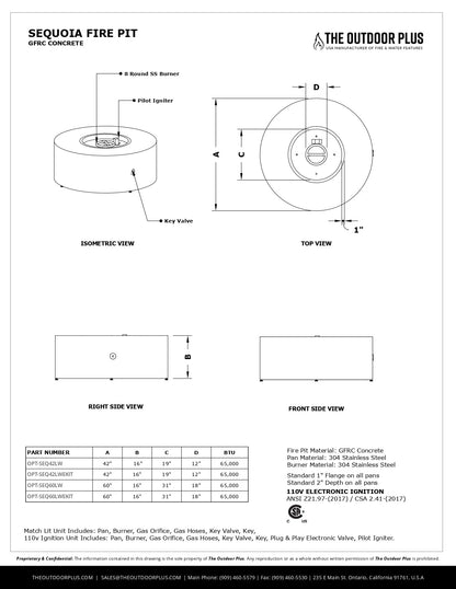 Sequoia Wood Grain Concrete Fire Pit by The Outdoor Plus - Free Cover Included