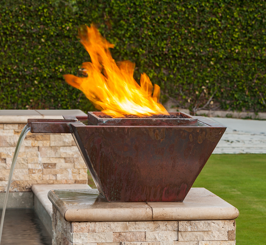 Maya Gravity Spill Copper Fire & Water Bowl by The Outdoor Plus - Free Cover Included