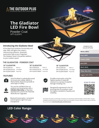 Gladiator Led Fire Bowl Metal Powder Coat by The Outdoor Plus - Free Cover Included