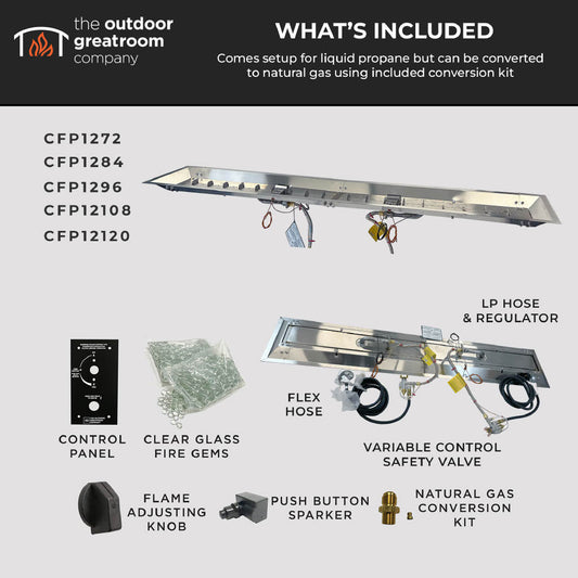 The Outdoor GreatRoom Company Crystal Fire 12" x 108" Linear Gas Burner