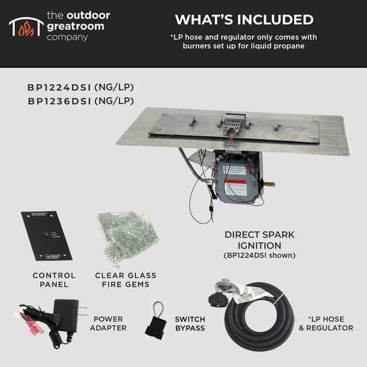 The Outdoor GreatRoom Company Crystal Fire Plus 13.5" x 24" Linear Direct Ignition LPG Gas Burner Plate