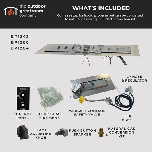 The Outdoor GreatRoom Company Crystal Fire Plus 13.5" x 36" Linear Manual Gas Burner Insert and Plate Kit