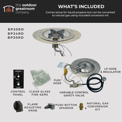 The Outdoor GreatRoom Company Crystal Fire Plus 20" Round Manual Gas Burner Insert and Plate Kit