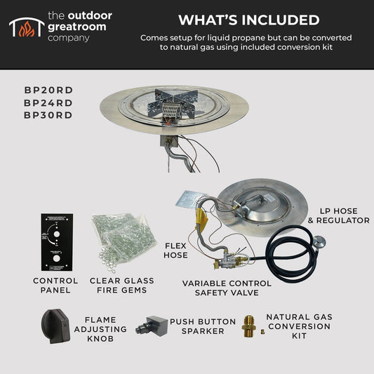 The Outdoor GreatRoom Company Crystal Fire Plus 20" Round Manual Gas Burner Insert and Plate Kit
